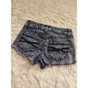 Mudd Acid Wash Denim Cutoff Shorts Size 3 Y2K Frayed Raw Hem Embroidered
